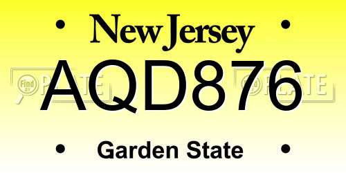 AQD876 New Jersey License Plate