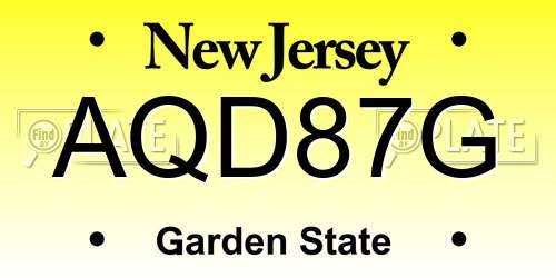 AQD87G New Jersey License Plate