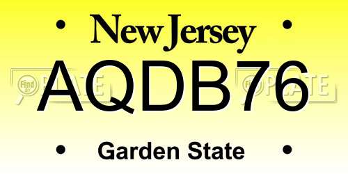 AQDB76 New Jersey License Plate