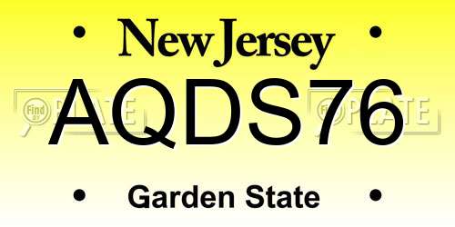 AQDS76 New Jersey License Plate