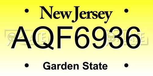 AQF6936 New Jersey License Plate