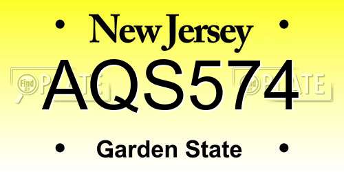 AQS574 New Jersey License Plate