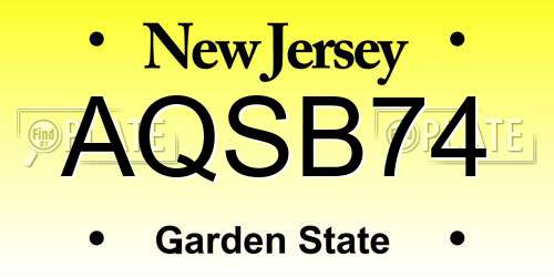 AQSB74 New Jersey License Plate