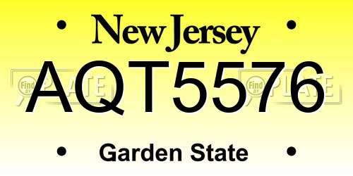 AQT5576 New Jersey License Plate