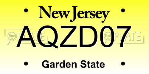 AQZD07 New Jersey License Plate