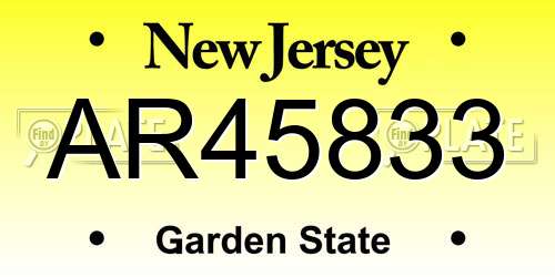 AR45833 New Jersey License Plate