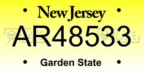 AR48533 New Jersey License Plate
