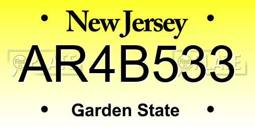 AR4B533 New Jersey License Plate