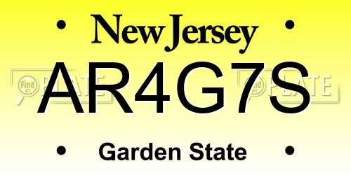 AR4G7S New Jersey License Plate