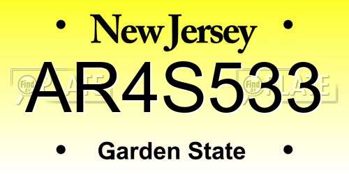 AR4S533 New Jersey License Plate