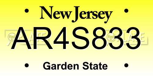 AR4S833 New Jersey License Plate
