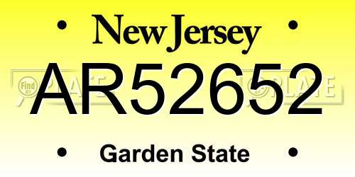 AR52652 New Jersey License Plate