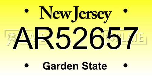 AR52657 New Jersey License Plate