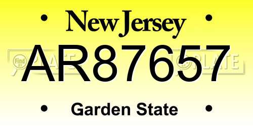 AR87657 New Jersey License Plate