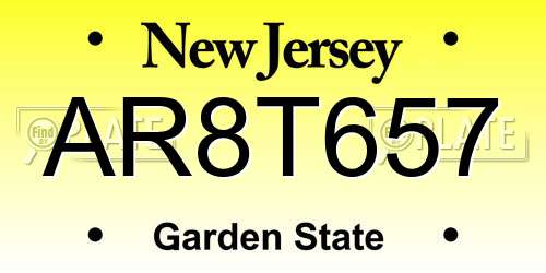 AR8T657 New Jersey License Plate
