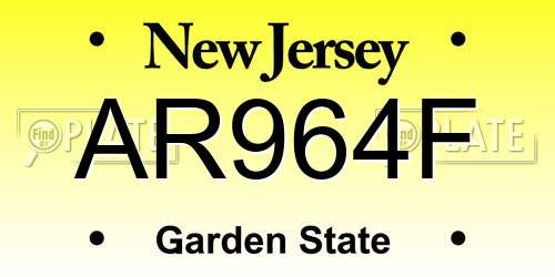 AR964F New Jersey License Plate