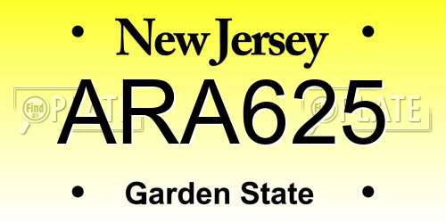 ARA625 New Jersey License Plate