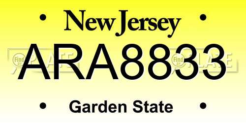 ARA8833 New Jersey License Plate