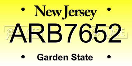 ARB7652 New Jersey License Plate