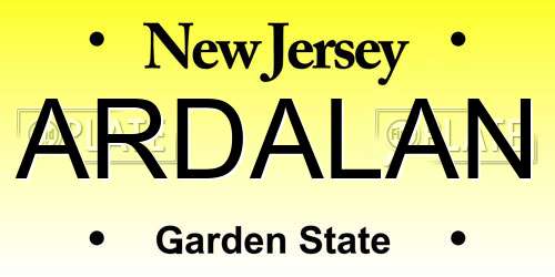 ARDALAN New Jersey License Plate