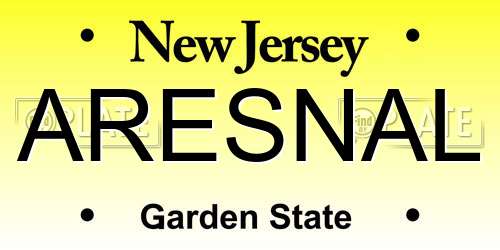 ARESNAL New Jersey License Plate