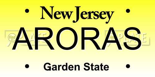 ARORAS New Jersey License Plate