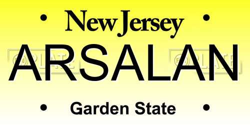 ARSALAN New Jersey License Plate