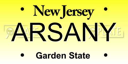 ARSANY New Jersey License Plate