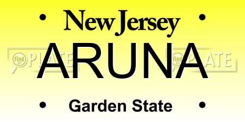 ARUNA New Jersey License Plate