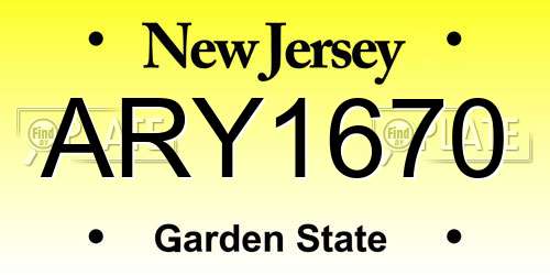 ARY1670 New Jersey License Plate