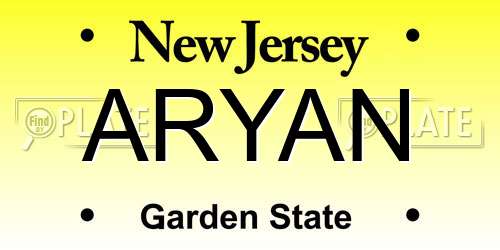 ARYAN New Jersey License Plate