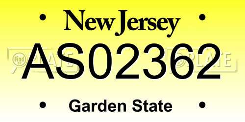 AS02362 New Jersey License Plate