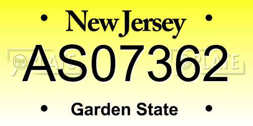 AS07362 New Jersey License Plate