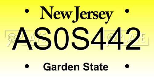 AS0S442 New Jersey License Plate