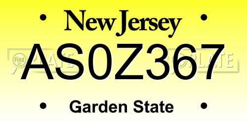AS0Z367 New Jersey License Plate