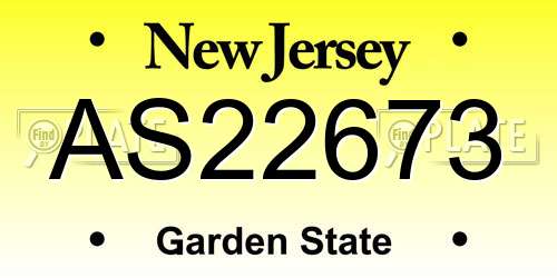 AS22673 New Jersey License Plate