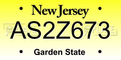 AS2Z673 New Jersey License Plate