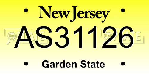 AS31126 New Jersey License Plate