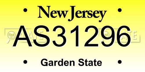 AS31296 New Jersey License Plate