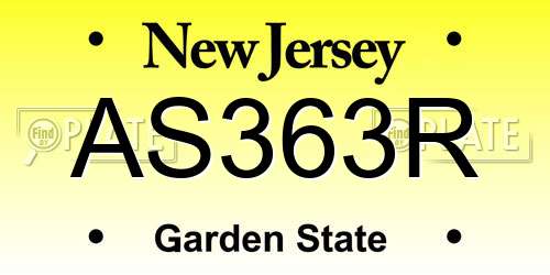 AS363R New Jersey License Plate