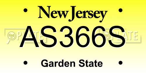 AS366S New Jersey License Plate