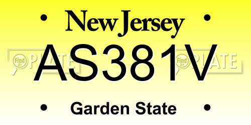 AS381V New Jersey License Plate