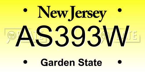 AS393W New Jersey License Plate