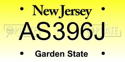 AS396J New Jersey License Plate