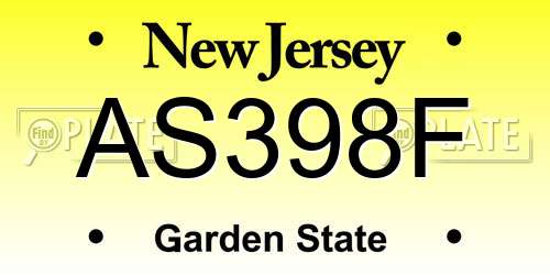 AS398F New Jersey License Plate