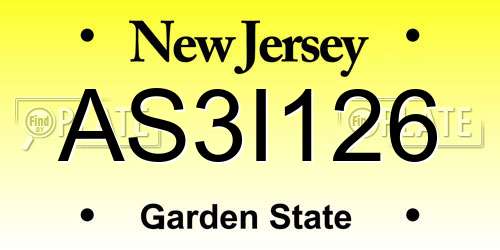 AS3I126 New Jersey License Plate