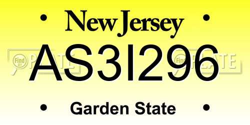 AS3I296 New Jersey License Plate