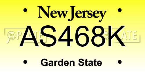 AS468K New Jersey License Plate