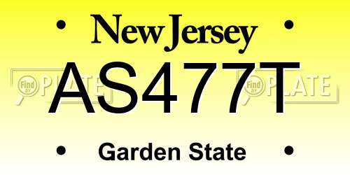 AS477T New Jersey License Plate