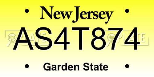 AS4T874 New Jersey License Plate